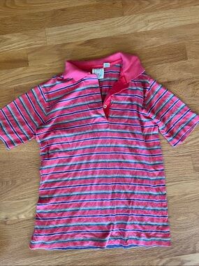 Vintage JG Hook Womens small Pink Striped Polo Shirt